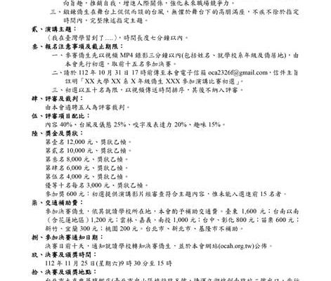 112年 大學僑生演講比賽實施計畫